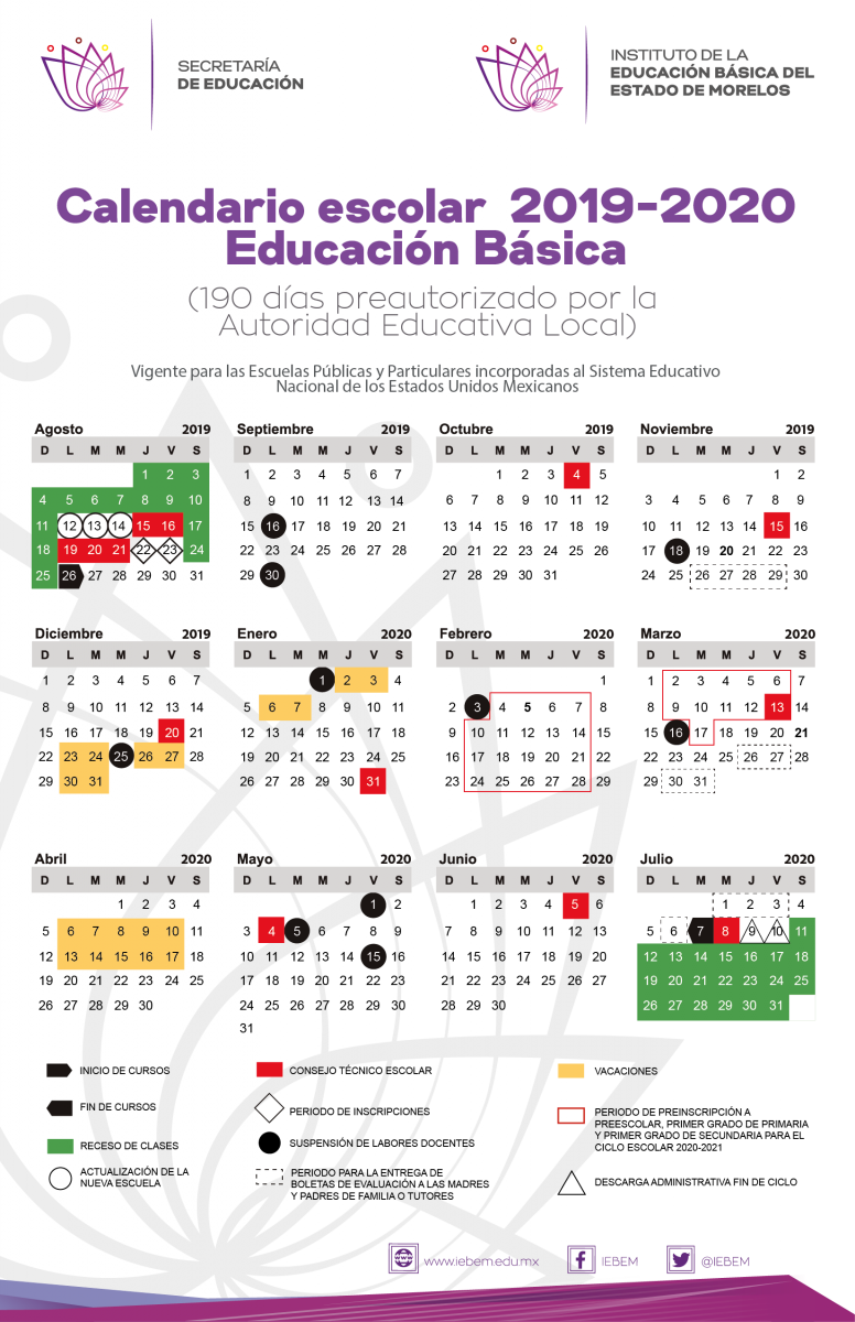 Calendario Escolar Estatal Ciclo Escolar 2019-2020 