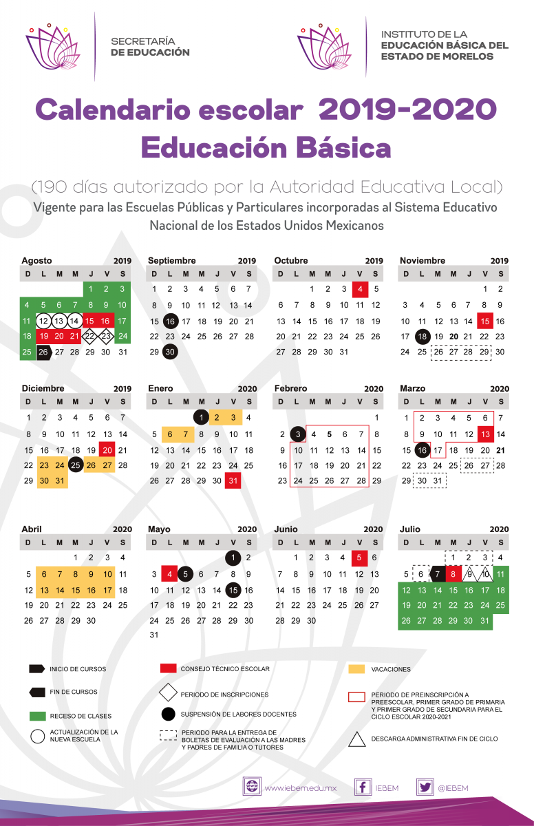 Calendario Escolar Estatal Ciclo Escolar 2019-2020 